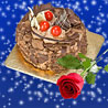 Fresh Baked Chocolate Cake N Rose- Midnight Delivery